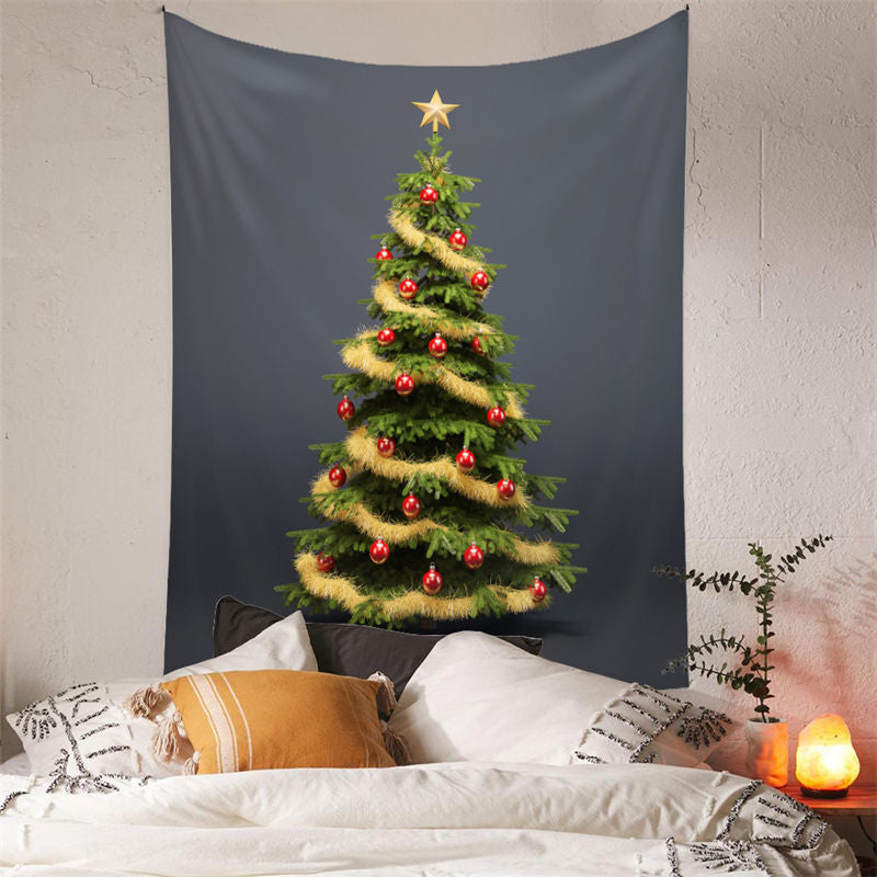 Lofaris Gold Tassel Red Balls Tree Christmas Wall Tapestry