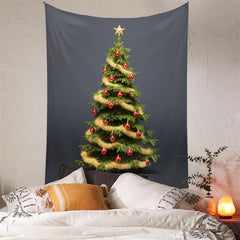 Lofaris Gold Tassel Red Balls Tree Christmas Wall Tapestry