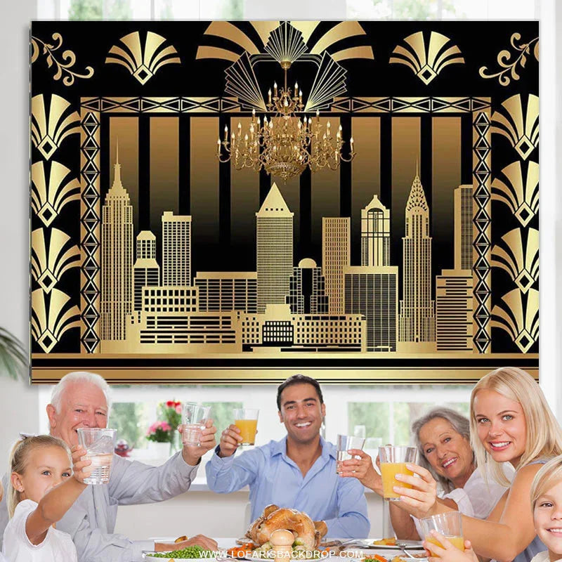 Lofaris Gold The Great Gatsby Adult Birthday Party Backdrop