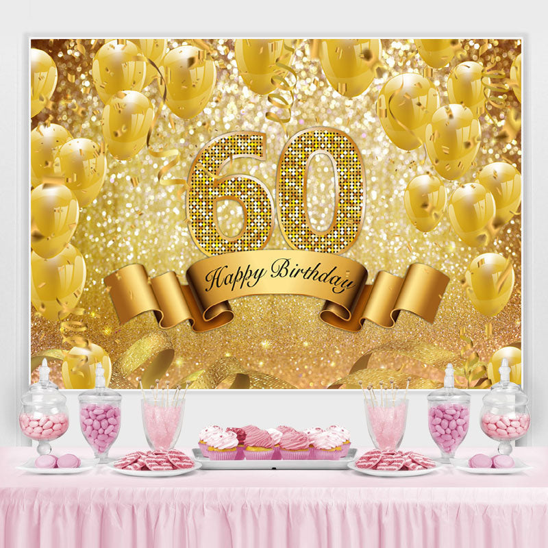 Lofaris Golded Glitter Ballons 60th Happy Birthday Backdrop