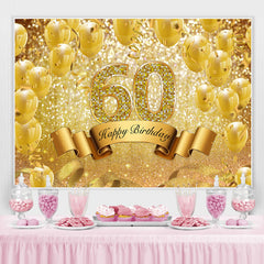 Lofaris Golded Glitter Ballons 60th Happy Birthday Backdrop
