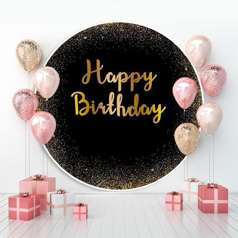 Lofaris Golden And Black Glitter Round Happy Birthday Backdrop