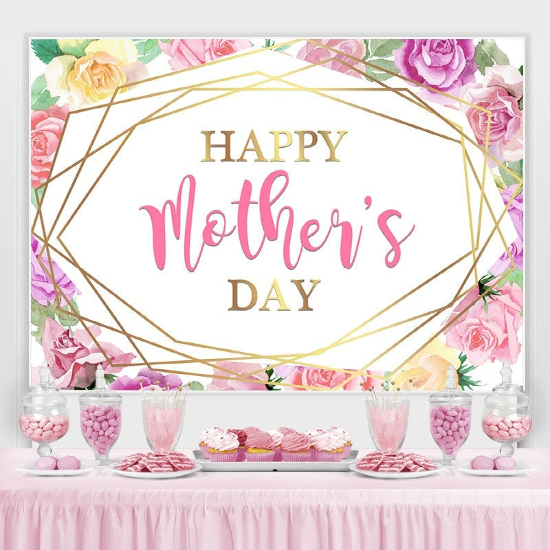 Lofaris Golden And Floral Happy Mothers Day Theme Backdrop
