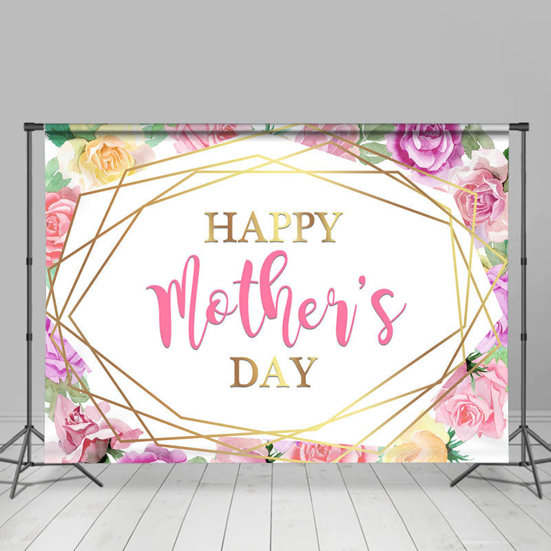Lofaris Golden And Floral Happy Mothers Day Theme Backdrop