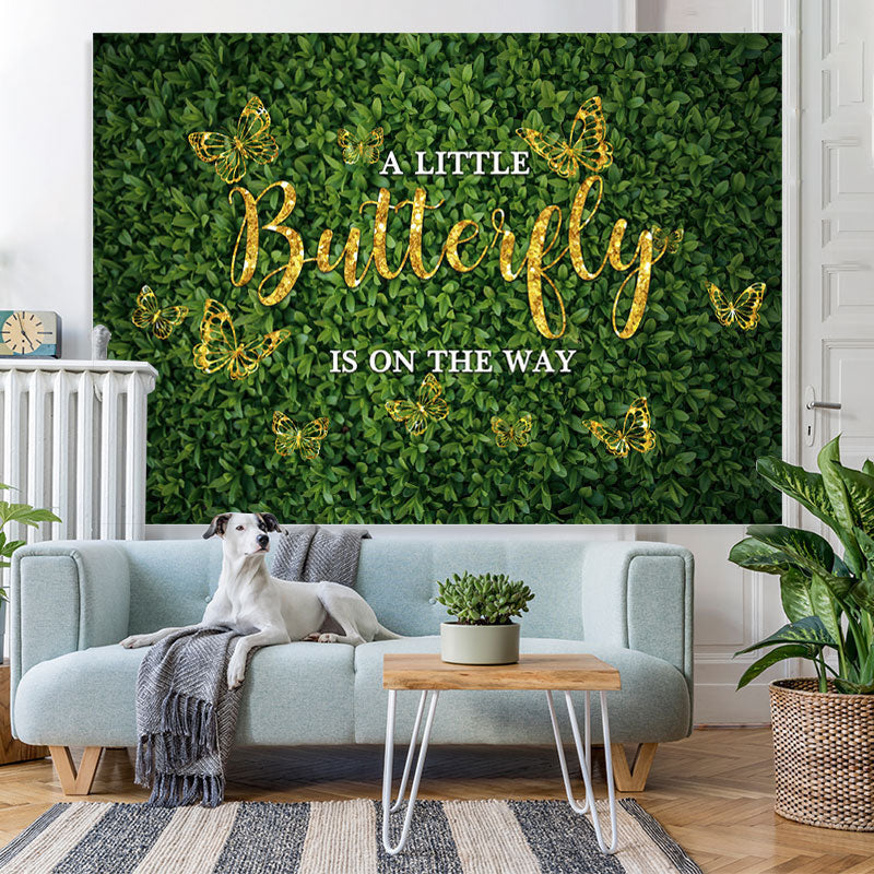 Lofaris Golden And Glitter Green Butterfly Baby Shower Backdrop
