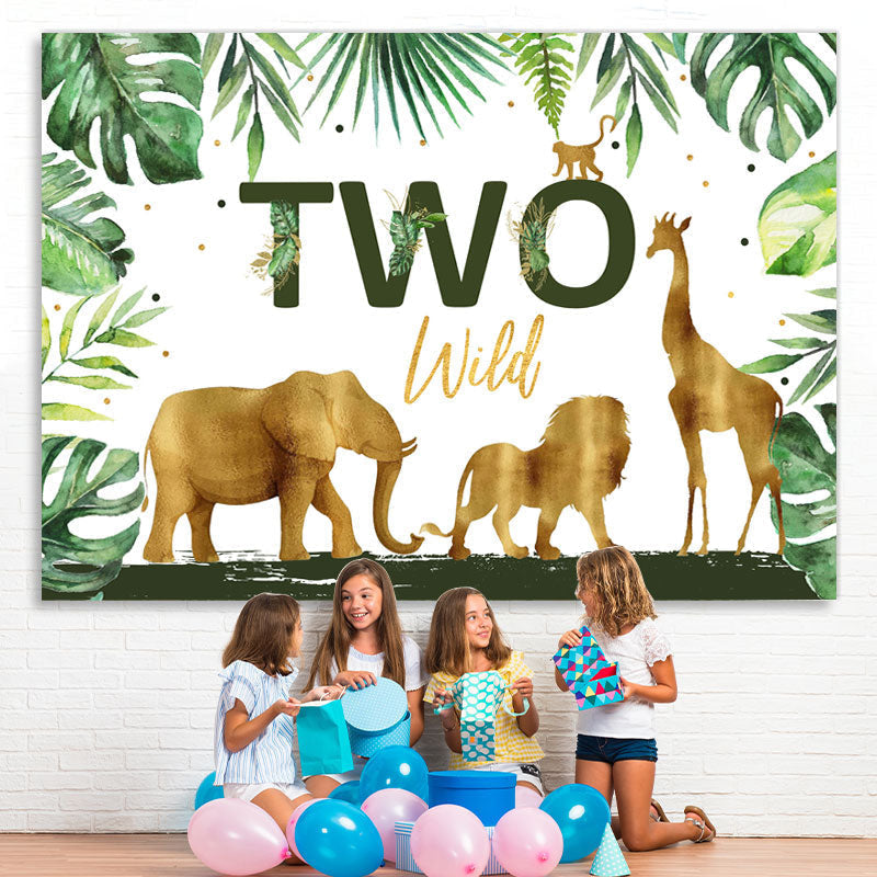Lofaris Golden And Green Safaris Happy 2Nd Birthday Backdrop