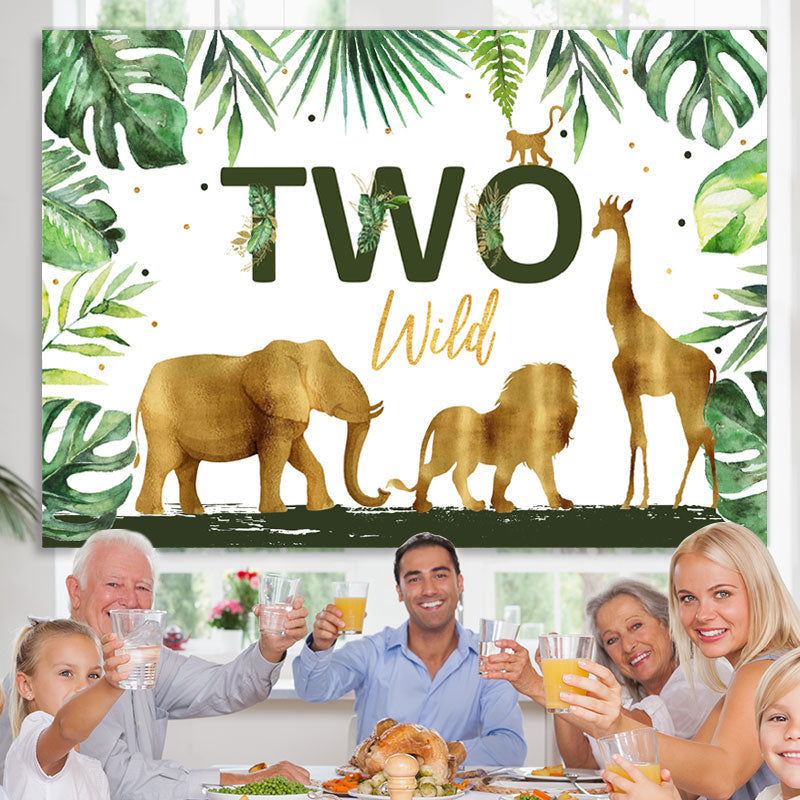 Lofaris Golden And Green Safaris Happy 2Nd Birthday Backdrop