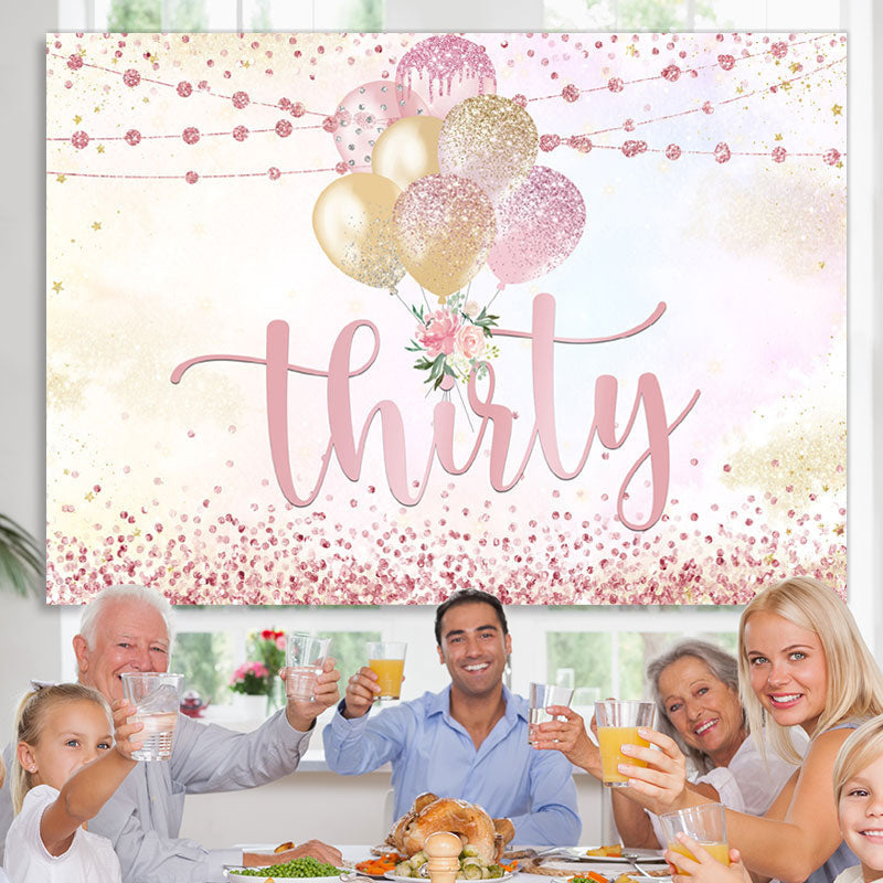 Lofaris Golden and Pink Balloon Backdrop for Thirty Birthday