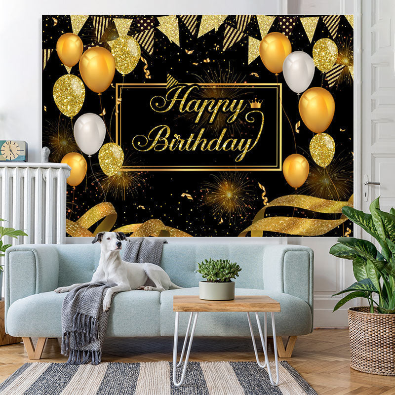 Lofaris Golden Ballon And Glitter Happy Birthday Party Backdrop