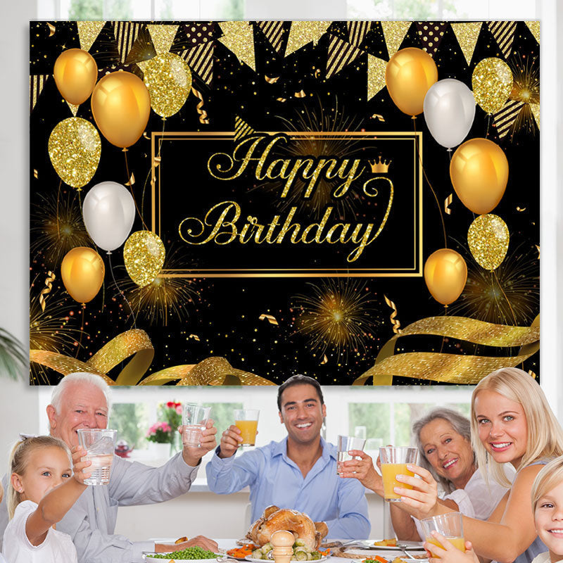 Lofaris Golden Ballon And Glitter Happy Birthday Party Backdrop