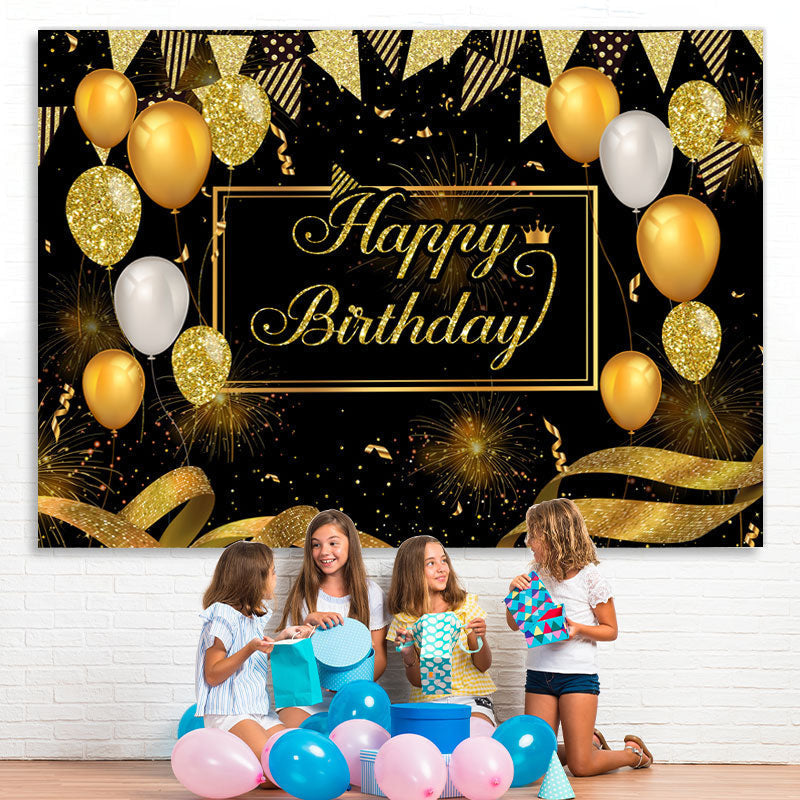 Lofaris Golden Ballon And Glitter Happy Birthday Party Backdrop