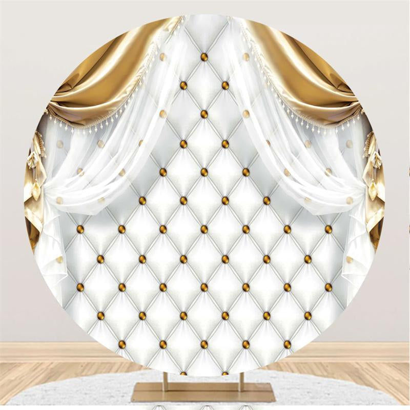 Lofaris Golden Beads White Birthday Round Backdrop For Girl