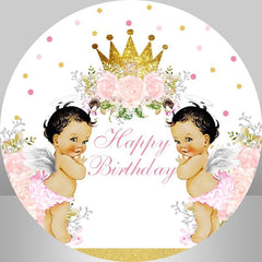 Lofaris Golden Crown Flower Round Twins Baby Shower Backdrop