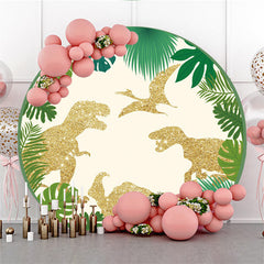 Lofaris Golden Dinosaur Leaves Happy Birthday Round Backdrop