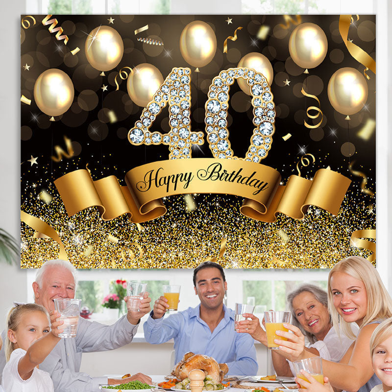 Lofaris Golden Glitter 40th Ballons Bokeh Birthday Backdrop