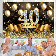 Lofaris Golden Glitter 40th Ballons Bokeh Birthday Backdrop