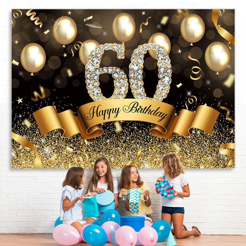 Lofaris Golden Glitter 60th Ballons Bokeh Birthday Backdrop