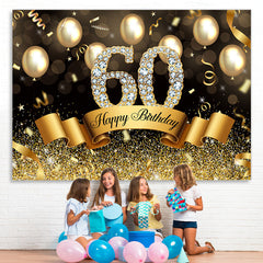 Lofaris Golden Glitter 60th Ballons Bokeh Birthday Backdrop