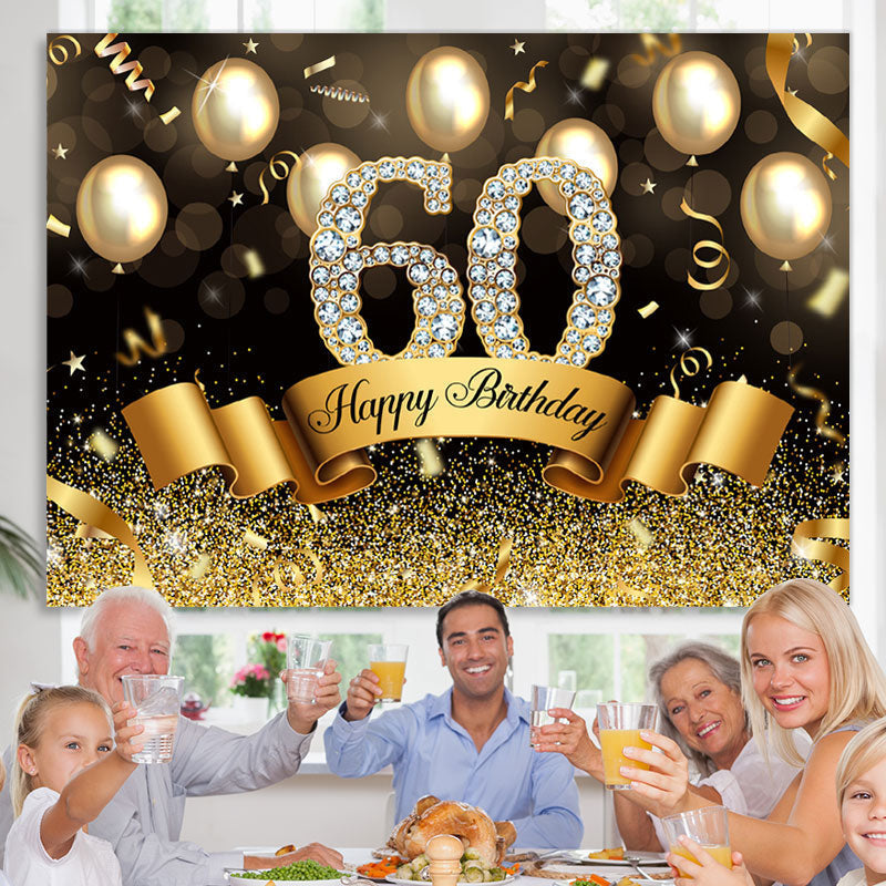 Lofaris Golden Glitter 60th Ballons Bokeh Birthday Backdrop