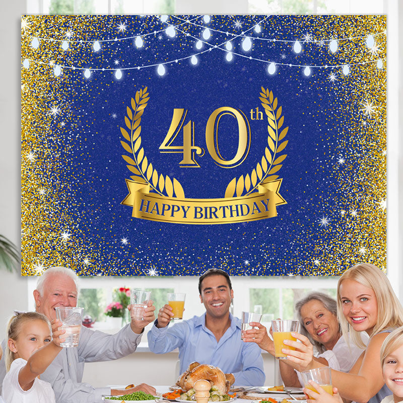 Lofaris Golden Glitter and Navy Blue 40Th Birthday Backdrop
