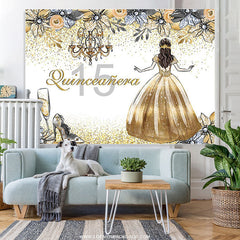 Lofaris Quinceanera Golden Glitter Floral Princess 15th Birthday Backdrop