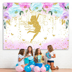 Lofaris Golden Glitter Floral Fairy Happy Birthday Backdrop