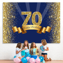 Lofaris Golden Glitter Navy Blue Happy 70Th Birthday Backdrop