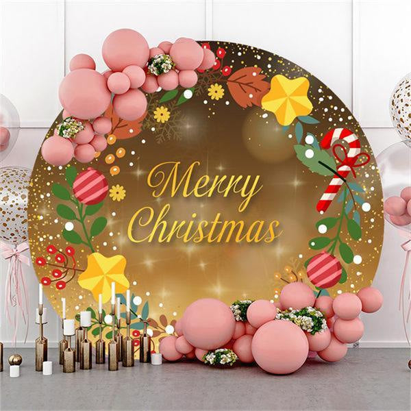 Lofaris Golden Glitter Round Merry Chrismas Party Backdrop
