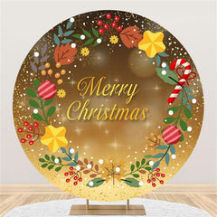 Lofaris Golden Glitter Round Merry Chrismas Party Backdrop