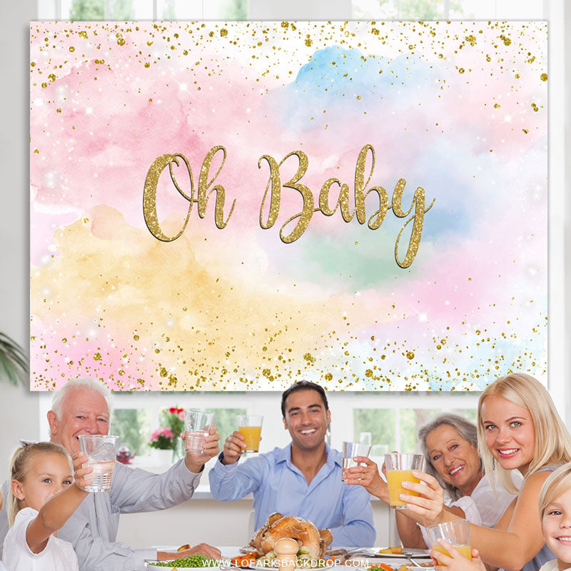 Lofaris Golden Glitter Sky Cloud Baby Shower Backdrop