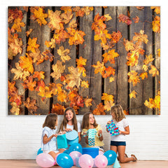 Lofaris Golden Leaves On The Ground Wooden Autumn Backdrop