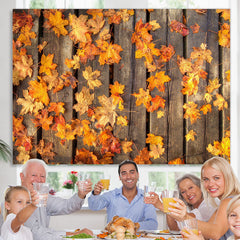 Lofaris Golden Leaves On The Ground Wooden Autumn Backdrop