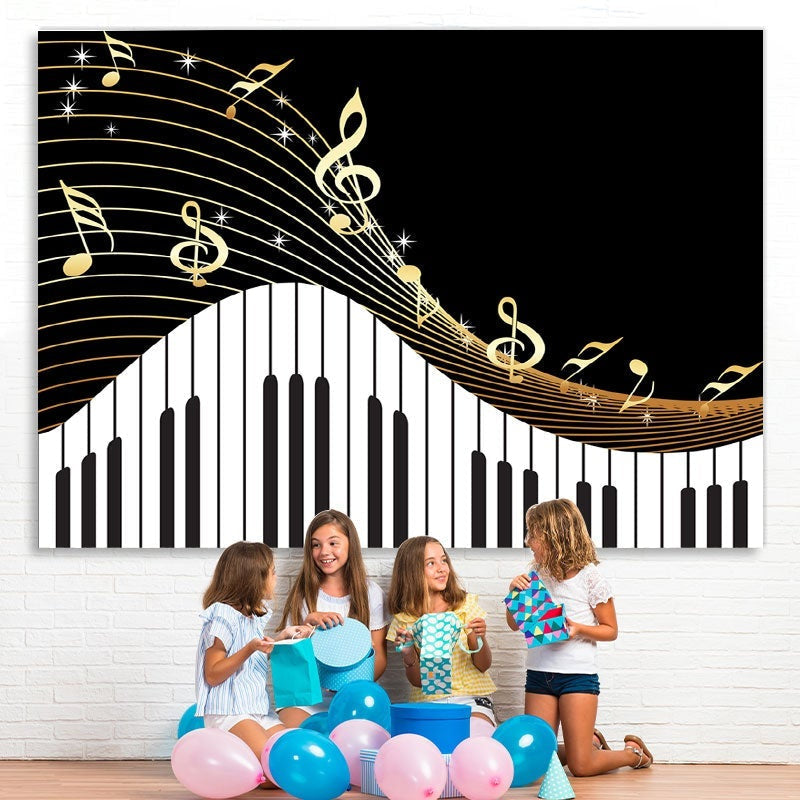 Lofaris Golden Musical Notes Piano Keyboard Theme Backdrop