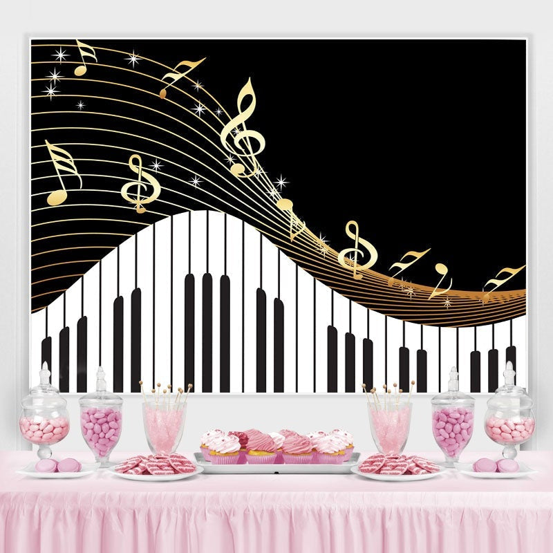 Lofaris Golden Musical Notes Piano Keyboard Theme Backdrop