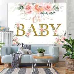 Lofaris Golden Oh Baby Pink Rose Backdrop for Shower Party