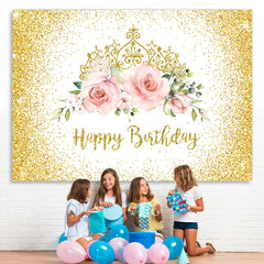 Lofaris Gorgeous Crowns and Roses Glod Bokeh Birthday Backdrop