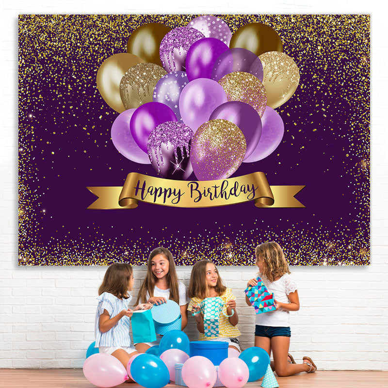 Lofaris Gorgeous Golden Bokeh Purple Happy Birthday Backdrop