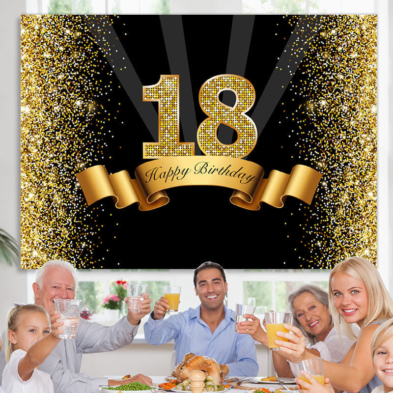 Lofaris Gorgeous Happy 18Th Birthday Black and Golden Backdorp