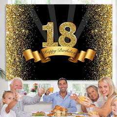 Lofaris Gorgeous Happy 18Th Birthday Black and Golden Backdorp