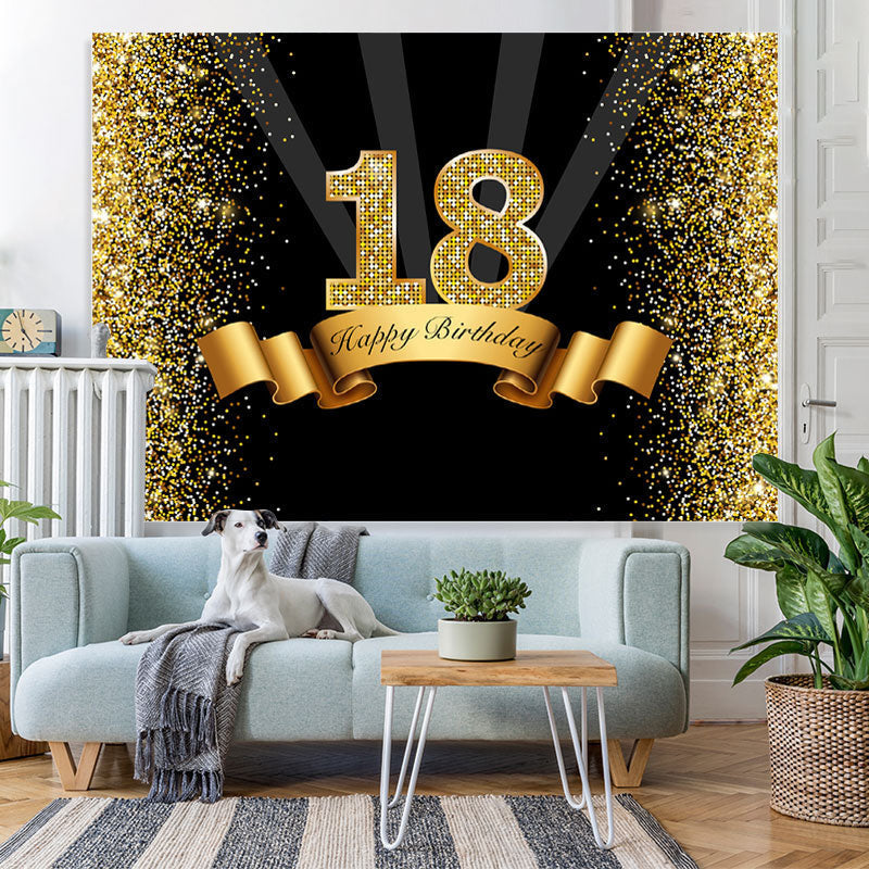 Lofaris Gorgeous Happy 18Th Birthday Black and Golden Backdorp