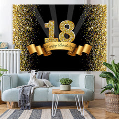 Lofaris Gorgeous Happy 18Th Birthday Black and Golden Backdorp