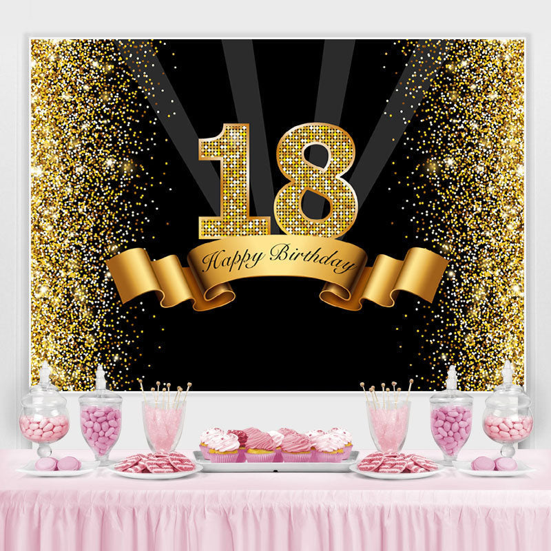 Lofaris Gorgeous Happy 18Th Birthday Black and Golden Backdorp