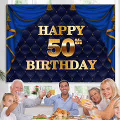 Lofaris Gorgeous Navy Blue Golden Happy 50Th Birthday Backdrop