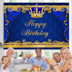 Lofaris Gorgeous Royal Blue and Gold Happy Birthday Backdrop