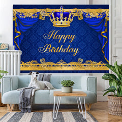Lofaris Gorgeous Royal Blue and Gold Happy Birthday Backdrop