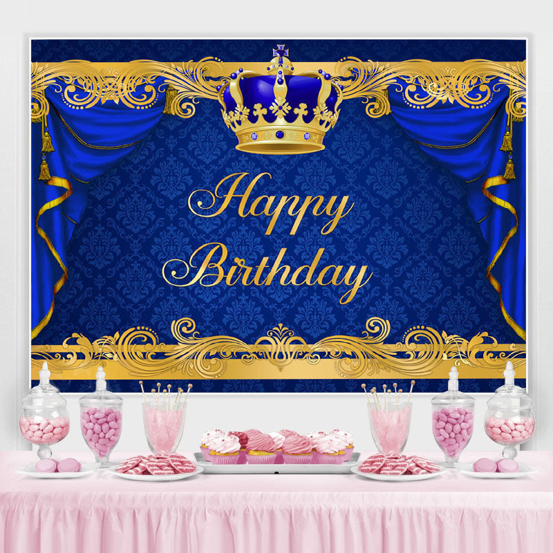 Lofaris Gorgeous Royal Blue and Gold Happy Birthday Backdrop