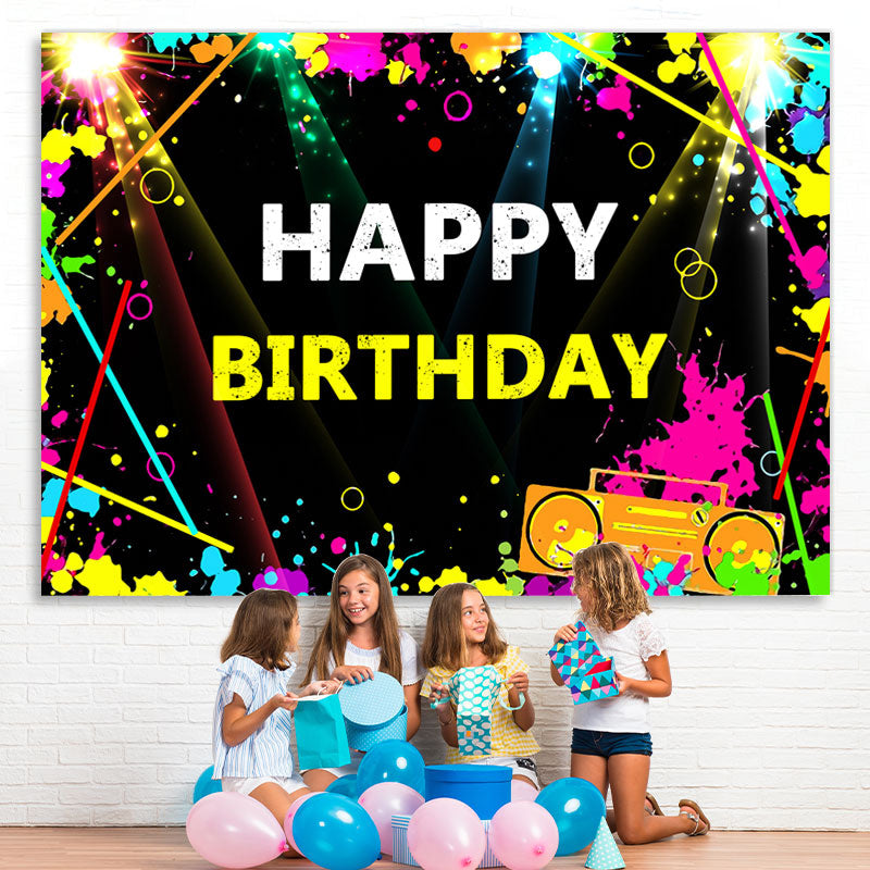 Lofaris Graffiti and Flash Lights Happy Birthday Backdrop