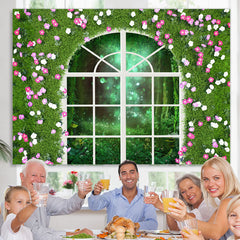 Lofaris Green And Floral Window Bokeh Outside Spring Backdrop