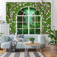 Lofaris Green And Floral Window Bokeh Outside Spring Backdrop
