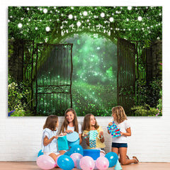 Lofaris Green And Glitter Bokeh Outside Door Spring Backdrop